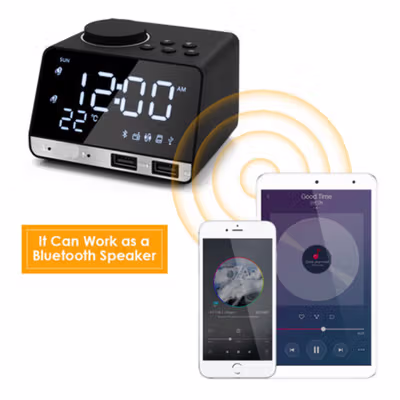 Inlife Jam Meja Bluetooth Active Speaker Alarm Clock Radio USB Charge - K11 - Black — gambar 4