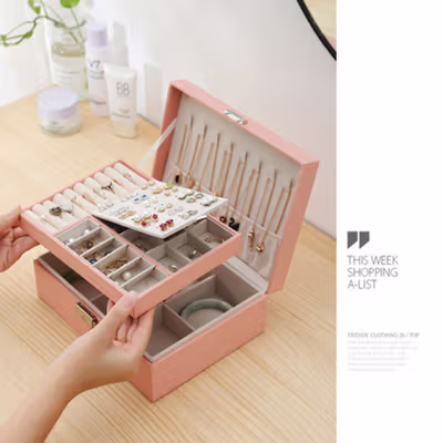 BLOONG Kotak Penyimpanan Perhiasan Storage Case Display 2 Layer - ZUZ-01 - Black — gambar 4
