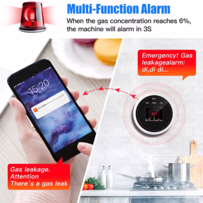 Fengdu Alat Deteksi Gas Bocor Gas Leak Detector Alarm Wifi LCD Screen - FD200 - White — gambar 4