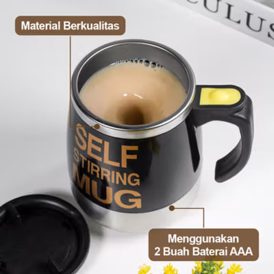 Ban Xi Lie Cangkir Aduk Otomatis Baterai AAA Self Stirring Mug 400ml - QT-002 - Black — gambar 4