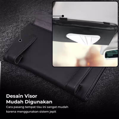 OTOHEROES Tempat Tisu Mobil Sun Visor Hanging Tissue Organizer Case - EA311 - Black — gambar 4