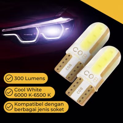 Lampu Depan Mobil COB LED Headlight T10 W5W Cool White 6500K 12V 2 PCS - T10-W5 - White — gambar 4