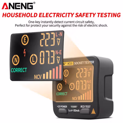 ANENG Stop Kontak Voltage Tester Grounding Polarity Phase Check - AC11 - Black — gambar 4