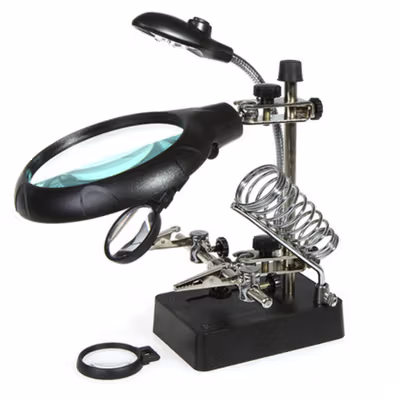 Taffware Helping Hand Alat Pegangan Solder Kaca Pembesar LED - MG16129-C - Black — gambar 4
