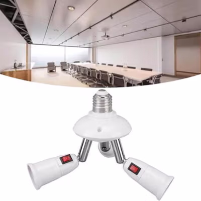 TaffLED Fitting Lampu Bohlam Studio LED Cabang 3 with Switch 220V E27 - HU-300 - White — gambar 4
