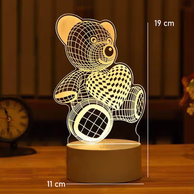 OKAL Lampu Hias Akrilik 3D Bear 3000K Warm White Bear - J-001 - White — gambar 4