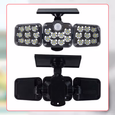 JD Lampu Dinding Solar Double Sensor Three Head 138 LED Cool White - JD-2858A - Black — gambar 4