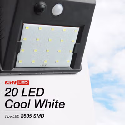 TaffLED Lampu Dinding Solar Sensor Gerak Waterproof 20 LED Cool White - L20 - Black — gambar 4