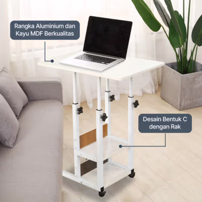 TaffHOME Meja Rak Laptop Adjustable Desk With 2 Rack - ND03 - White — gambar 4