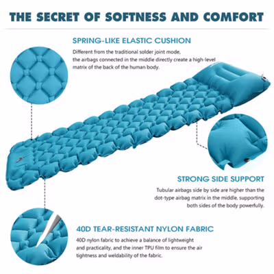 TaffSPORT Kasur Matras Angin Manual Sleeping Pad Waterproof Single - SB-18 - Blue — gambar 4