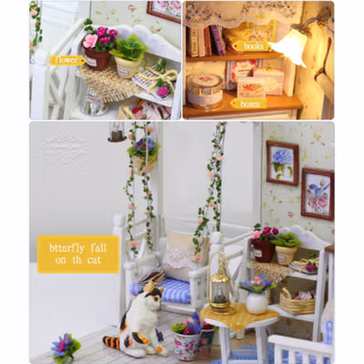 Cute Room Miniatur Rumah Boneka 3D DIY 1:24 Kitten Diary - 3013 - White — gambar 4