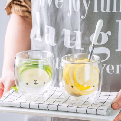 CRATE Gelas Kaca Aesthetic Tahan Panas Double Wall Penguin Glass 250ml - CIQ38 - Transparent — gambar 4