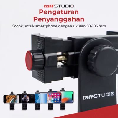 TaffSTUDIO Universal Smartphone Clamp 1/4 Screw Mount - C4 - Black — gambar 4