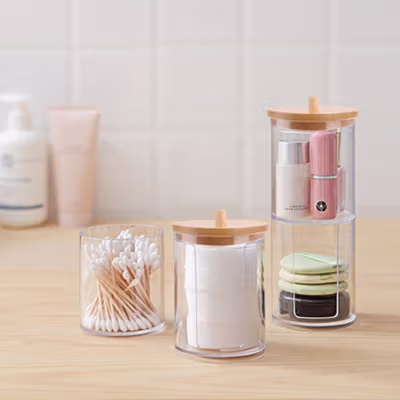 Dozzlor Storage Organizer Cotton Bud with Bamboo Lid - DO01 - Transparent — gambar 4