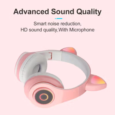 RLoop Bluetooth Headset Headphone Telinga Kucing Cute Cat Ear LED RGB - LX-B39A - Pink — gambar 4