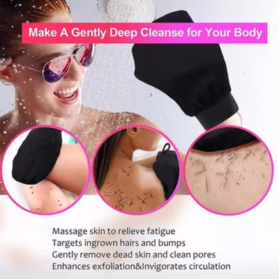 Aihogard Sarung Tangan Handuk Gosok Exfoliating Tan Removal Scrub - AGD15 - Black — gambar 4