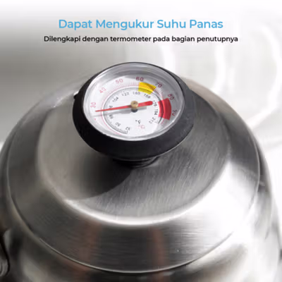 One Two Cups Teko Kopi Leher Angsa Pot V60 Drip 1.2L with Thermometer - Silver — gambar 4