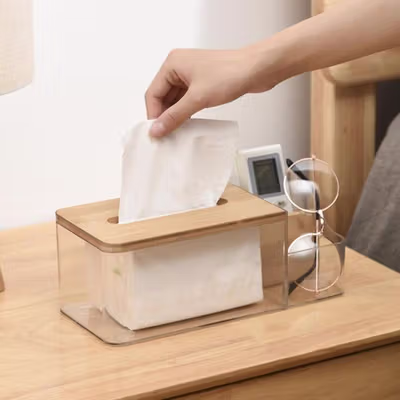 KEDELACK Kotak Tisu Kayu Serbaguna Tissue Box Organizer 25x12x9.5cm - KE25 - Transparent — gambar 4