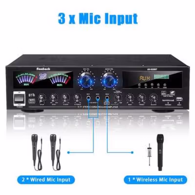 Sunbuck Audio Amplifier Bluetooth 5.0 Microphone HiFi USB MP3 Player - AV-555BT - Black — gambar 4