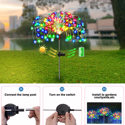 ZTree Lampu Hias Taman LED Fireworks Lights Solar Panel IP65 - Z600T - Warm White — gambar 4