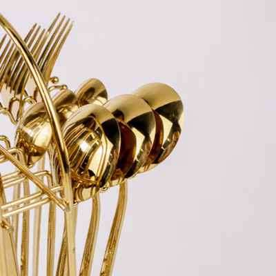 EWIN Set Alat Makan Sendok Garpu Elegan Cutlery Stainless Steel 24 PCS - M1013 - Golden — gambar 4