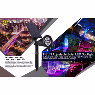 T-SUN Lampu Taman Outdoor Tancap Solar Panel Waterproof RGB 1.6W - TS-G0102 - Black — gambar 4