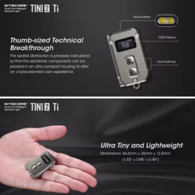 NITECORE Senter LED OSRAM P8 Rechargeable Waterproof IP54 500 Lumens - TINI2 Ti - Silver — gambar 4