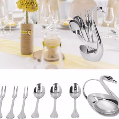 EWIN Set Alat Makan Sendok Garpu dengan Tempat Penyimpanan Angsa - NP311 - Silver — gambar 4