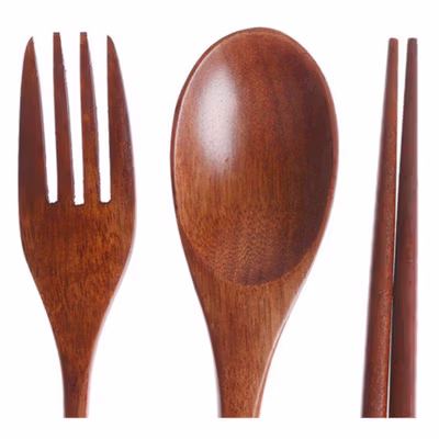 BAISPO Set Alat Makan Sendok Garpu Sumpit Bambu Cutlery Japanese Style Winding - EA025 - Wooden — gambar 4