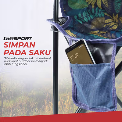 TaffSPORT Kursi Lipat Mancing Camping Foldable Chair with Pocket M - OL3336 - Blue — gambar 4