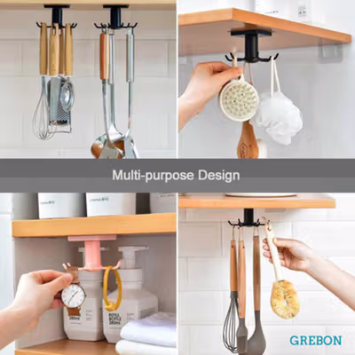 GREBON Gantungan Peralatan Dapur 6 Hook Hanger - E008 - Black — gambar 4
