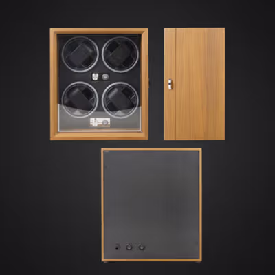 Rhodey Watch Winder Box Automatic Kotak Display Jam Tangan 4 Slot - SKW14 - Black — gambar 4