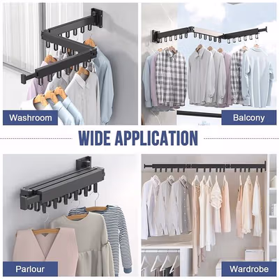 FLOTH Gantungan Baju Lipat Clothes Hanger Retractable 3 Fold 18 Hook - F360 - Black — gambar 4