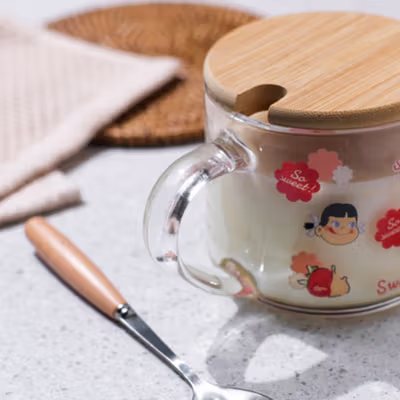 GUC Cangkir Kopi Kaca Tahan Panas dengan Sendok Aesthetic Mug 350ml A - BC1236 - Transparent — gambar 4