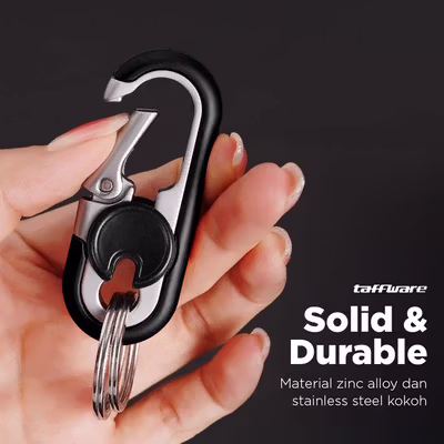 Taffware Gantungan Kunci Carabiner Keychain Clip Stainless Steel - A3746 - Black — gambar 4