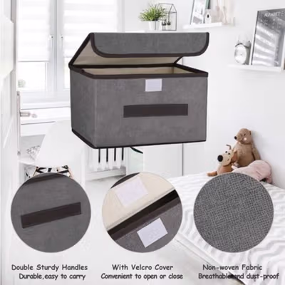 DIMJ Kotak Penyimpanan Pakaian Box Organizer with Flip-Top Lid Small - G601 - Gray — gambar 4