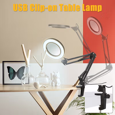 KKMOON Lampu Meja Belajar LED Kaca Pembesar 3 Color 3000-6500K 12W - HP-P6 - Black — gambar 4
