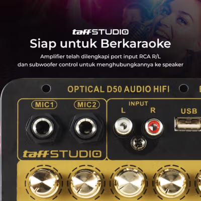 TaffSTUDIO Papan Audio Amplifier Karaoke Bluetooth with Optical Fiber - D50 - Black — gambar 4