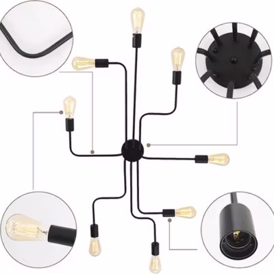 Butelive Fitting Lampu Plafon LED Minimalis Retro Nordic E27 Cabang 4 - BT260 - Black — gambar 4