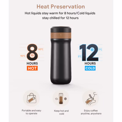 iCafilas Travel Mug Portable French Press Coffee Maker 320ml - FK11 - Black — gambar 4