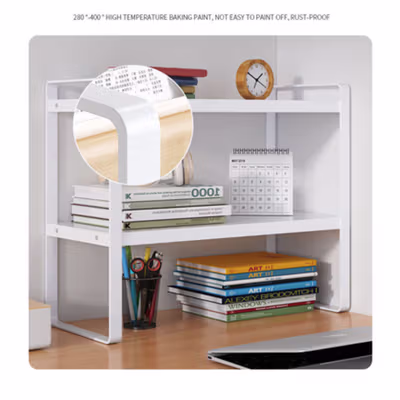 AOLIVIYA Rak Buku Minimalis DIY Table Bookshelf Organizer Double Layer - AO30 - Black — gambar 4