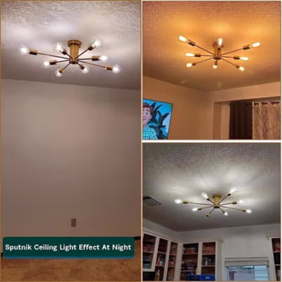 ASHUQI Fitting Lampu Plafon Vintage Ceiling Lights Cabang 8 E27 - AS827 - Golden — gambar 4