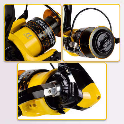 YUMOSHI Reel Pancing Spinning 12 Ball Bearing Fishing Reel 5.2:1 7000 - OE7000 - Black/Yellow — gambar 4