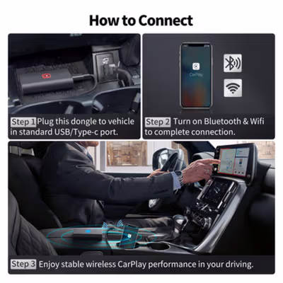 GRANDnavi Wireless CarPlay Dongle Adapter Bluetooth 5.0 iPhone Only - CP-101 - Black — gambar 4