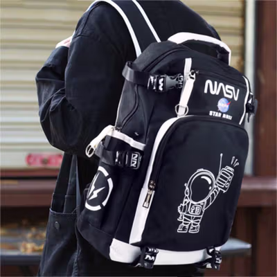 BADUXIAOXIANG Tas Ransel Sekolah Anak Astronot Waterproof Multilayer - SC44 - Black — gambar 4