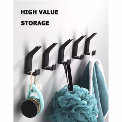 TaffHOME Gantungan Dinding Kapstok Hook Hanger Aluminium 5 PCS - ST30 - Black — gambar 4