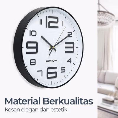 TaffHOME Jam Dinding Bulat Quartz Silent Movement 29cm - H6588 - Black White — gambar 4