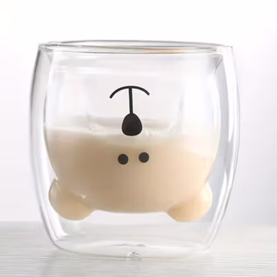 LETUZI Gelas Kaca Aesthetic Tahan Panas Double Wall Bear Glass 250ml - Transparent — gambar 4