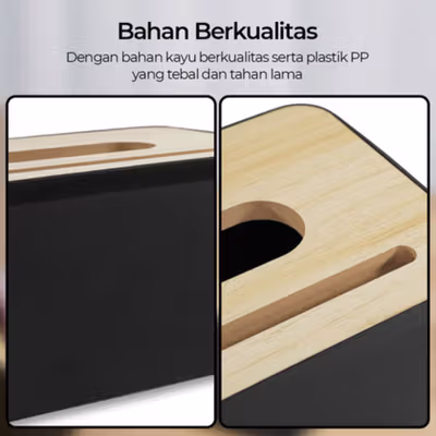 TaffHOME Kotak Tisu Kayu Tissue Box dengan Holder Smartphone - ZJ008 - Black — gambar 4
