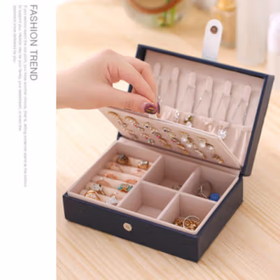 ANNGILL Kotak Perhiasan Aksesori Organizer Storage Jewelry Box - AN165 - Navy Blue — gambar 4